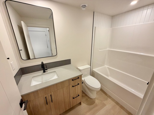 Bathroom with vanity and tub and shower